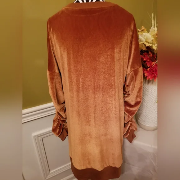 Woman's Long Sleeve Tunic Dress Oversized Velvet Casual Pullover Loose Fit - Picture 7 of 11